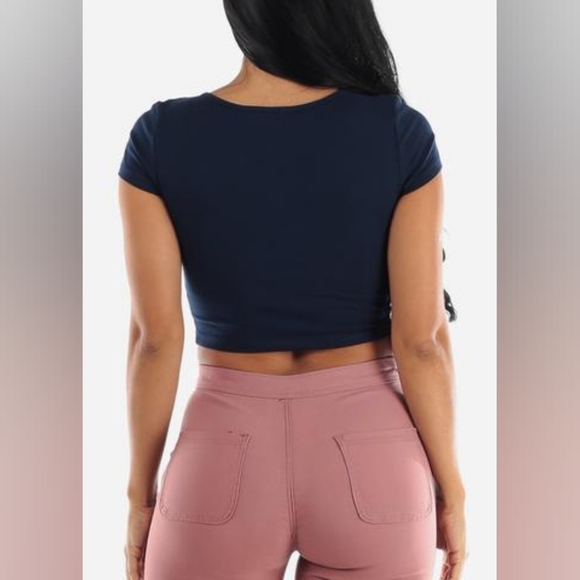 NEW! Navy Crop Top with Pink 'Baby Girl' Text - Picture 2 of 2